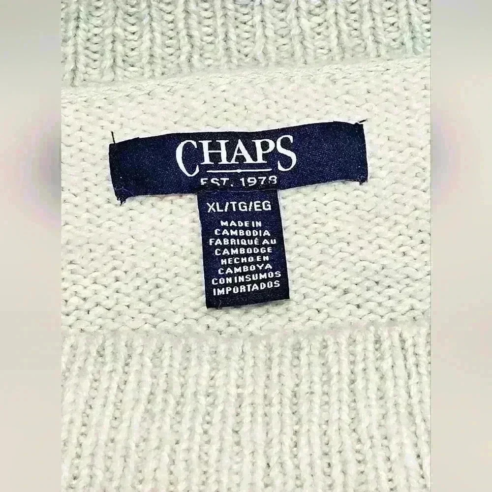 Chaps Womens Green White Hombre Cotton Acrylic Cozy Sweater - Picture 5 of 6